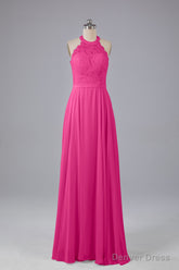 Elegant Halter Illusion Lace Floor Length Bridesmaid Dresses
