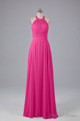 Elegant Halter Illusion Lace Floor Length Bridesmaid Dresses
