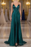 Elegant Open Back Spaghetti Straps Sweep Train Long Prom Dresses