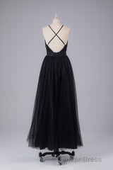 Elegant Tulle Spaghetti Straps Backless Floor Length Prom Dresses