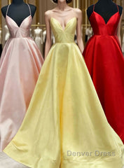 Elegant Yellow Satin Long Prom Dresses with Cross Back
