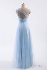 One Shoulder Sweetheart Ice Blue Bridesmaid Dresses