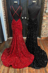 Mermaid Sequine Long Prom Dresses with Double Straps