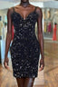 Cirss Cross Straps Black Sequined Homecoming Dresses