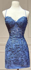 Tie Back Blue Appliqued Bodycon Homecoming Dresses