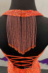 Halter Orange Sequins Bodycon Homecoming Dresses with Tassel