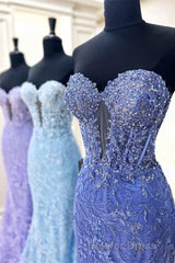 Sweetheart Periwinkle Keyhole Mermaid Prom Dresses with Appliques