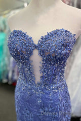 Sweetheart Periwinkle Keyhole Mermaid Prom Dresses with Appliques
