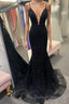 Lace-Up Black Plunging Neck Mermaid Prom Dresses with Appliques