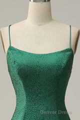 Mermaid Spaghettti Straps Dark Green Sequins Long Prom Dresses with Split Front