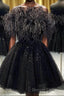 Black A Line Strapless Homecoming Dresses with Feathers