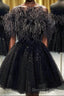 Black A Line Strapless Homecoming Dresses with Feathers