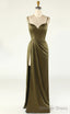 Thin Straps Simple Prom Gown With Leg Slit Side