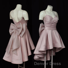 High Low Style Sweetheart Bow Back Satin homecoming Dresses