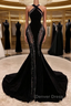 Black Halter Corset Mermaid Prom Dress Sexy Prom Dresses