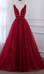 Stylish Deep Alluring V Neck Sleeveless Tulle Sexy A Line Rhinestones Prom Dresses
