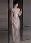 Short Sleeve Off Shoulder Plain Glitter Ruched A Line Prom Gowns