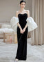 Puff Sleeve Off Shoulder Two Tone Velvet A Line Prom Gowns