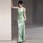 Sleeveless V Neck Plain Open Back Satin Mermaid Prom Gowns