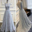 Lace Grey V Back Scoop Neck Prom Dress for Wedding