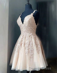 Lilac A-Line Spaghetti Straps Homecoming Dresses With Appliques