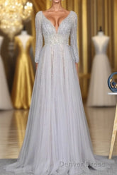 Amazing Long Gray Beading Prom Dresses Modest Evening Gowns