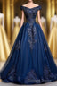 Off The Shoulder Lace Up Floor Length Princess Prom Dresses With Lace Appliques