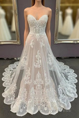 Modest Sweetheart Lace Long Wedding Dresses Beach Wedding Dresses