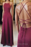 A Line Spaghetti Straps Long Backless Floor Length Bridesmaid Dress Prom Dresses