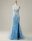 Mermaid Spaghetti Straps Key Hole Back Prom Dresses With Split