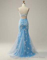 Mermaid Spaghetti Straps Key Hole Back Prom Dress With Split