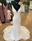 Mermaid V Neck Court Train Satin Wedding Dresses With Appliques