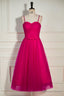 Fuchsia Straps A Line Tulle Tea Length Prom Dresses