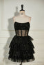 Black Sequined Strapless Multi Layers Tulle Homecoming Dresses