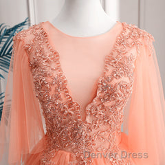 Lovey Tulle V-Neckline Long Party Dresses With Lace, A-Line Tulle Sweet 16 Dresses