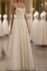 Champagne Tulle Long Prom Dresses, Champagne Tulle Formal Dresses