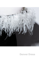 Black Velvet Mermaid Prom Dresses with Feather, Off the Shoulder Long Evening Gown