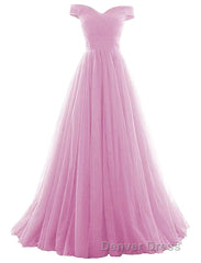 Beautiful Lavender Tulle Off Shoulder Long Formal Dresses, Beautiful Party Gowns