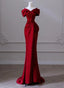 Wine Red Satin Mermaid Long Straps Long Prom Dress, Wine Red Off Shoulder Prom Dresses