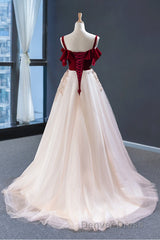 UniqueDressess Vintage Red Straps Tulle Formal Dresses, Elegant Applique Prom Dresses