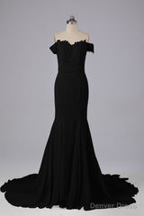 Off The Shoulder Hourglass Court Train Bridesmaid Dresses