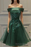 Dark Green Strapless A Line Appliques Tulle Homecoming Dresses