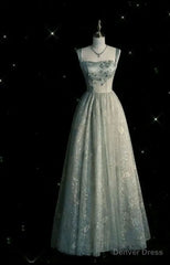 Beautiful A line Sage Green Long Tulle Prom Dress