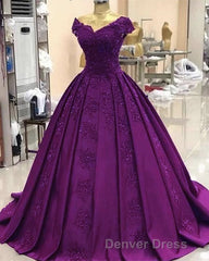 ball gown satin lace v neck prom Dresses