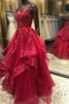 Dark Red Cross Back Tulle Long Prom Dress, Dark Red Prom Dress