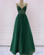Emerald Green Tulle Prom Dresses Beaded V Neck