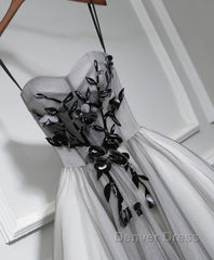Gray Tulle Short A Line Prom Dresses, Homecoming Dresses