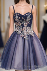 Cute Lace Tulle Short A Line Prom Dresses, Homecoming Dresses