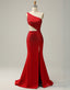 Red Mermaid One Shoulder Long Glitter Prom Dresses With Split