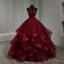 Lace Wined Red Black Quinceanera Dress Spaghetti Straps Ruched Organza Prom Dresses